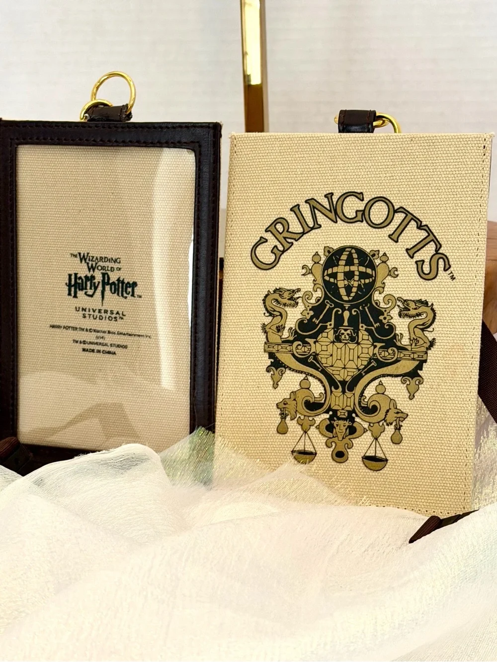 Two Harry Potter Gringotts Cream Canvas Lanyard Universal Studio IDHolder